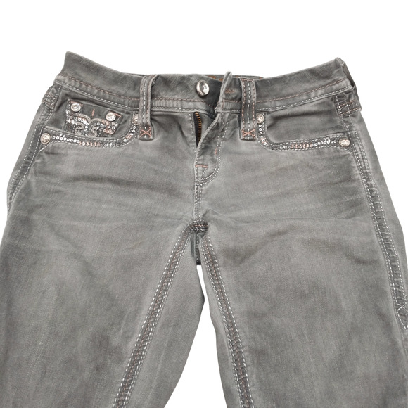 Rock Revival Boris Cropped Jeans Women’s 24 Gray Embellished Pockets Denim - Picture 3 of 14